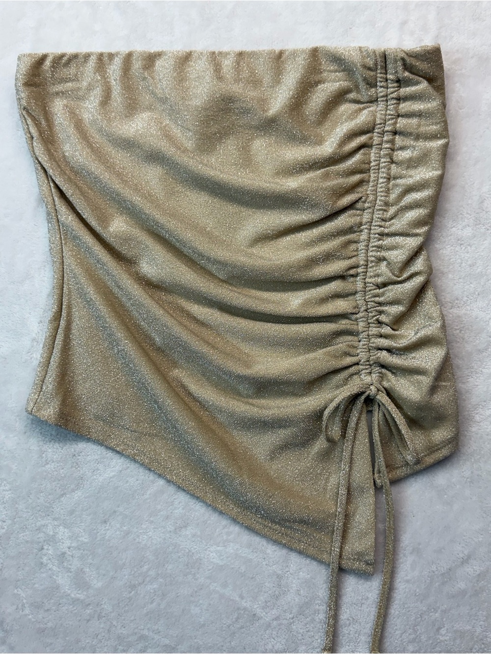 Madden Girl Gold Shimmery Ruched Side-Tie Crop Top